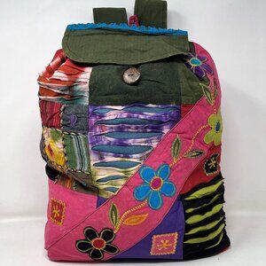 Burst of Colorway- Large Cotton Backpack - Flower Power Sash